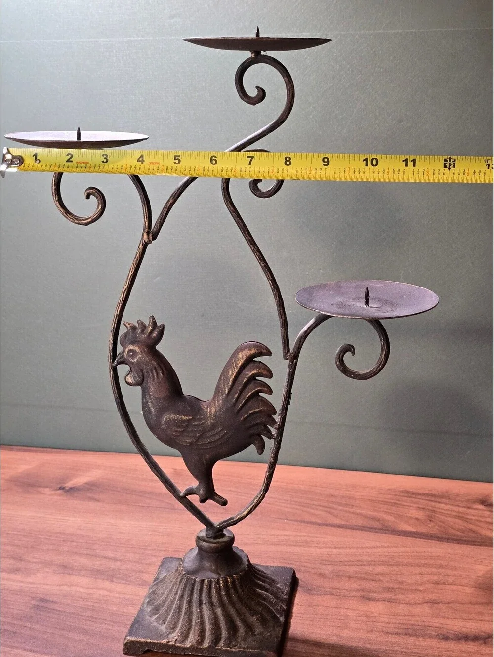 Vintage Wrought Iron Rooster Candelabra 17 Inch 3 Tier Farmhouse Candle Holder